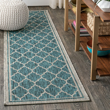 Trebol Moroccan Trellis Textured Weave Indoor/outdoor Runner Rug